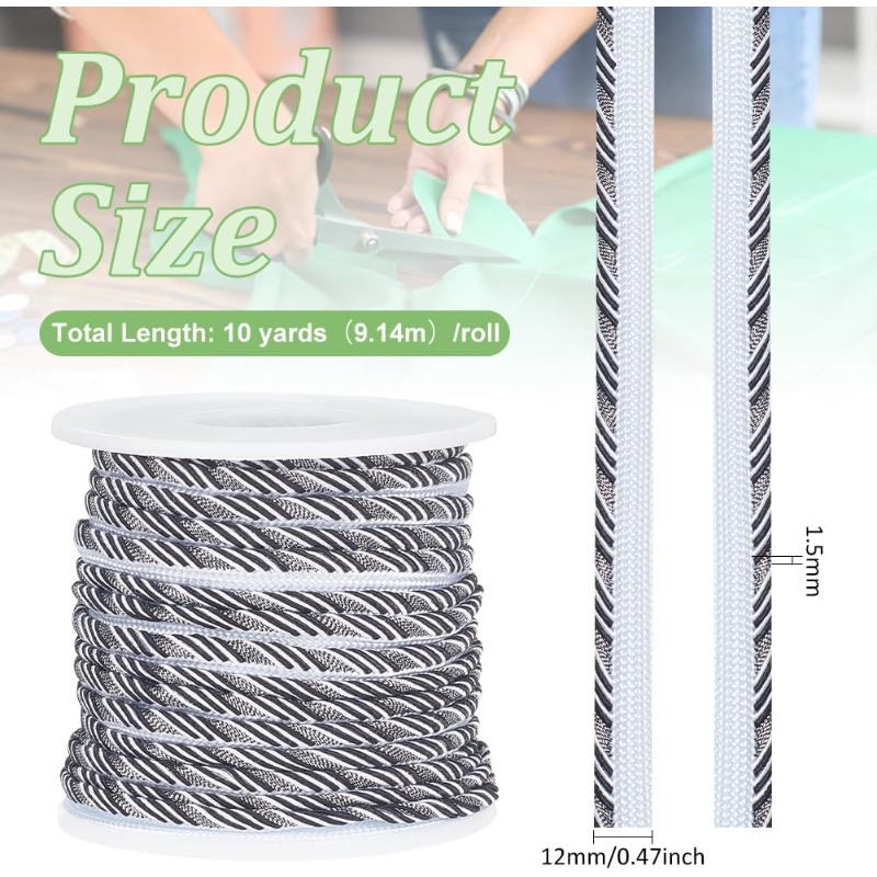 10 Yard siyah bükülmüş dudak k - Cord Trim Twisted incelemesi ve fiyatı